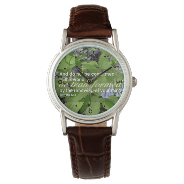 Transformed Romans 12:2 Christian Bible Floral Watch (Front)