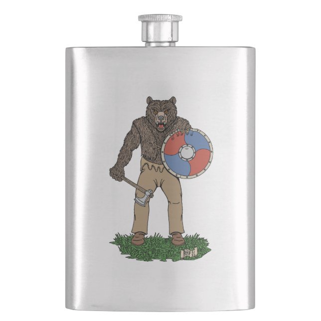 Transformed Viking Berserker or Werebear Hip Flask (Front)