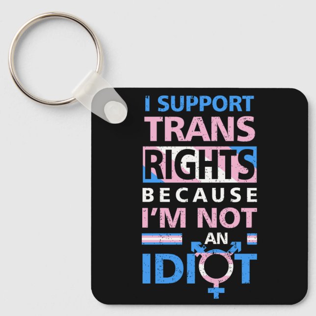 Transgender Ally Trans Pride Flag Support Saying Q Key Ring (Front)
