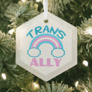 Transgender Ally Trans Rainbow Pretty Christmas Glass Tree Decoration