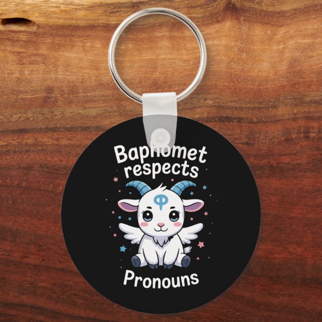 Transgender Baphomet Respects Pronouns Trans Pride Key Ring (Front)