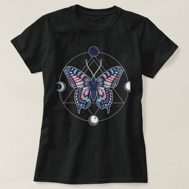 Transgender Butterfly Trans Pride Flag LGBT Moon S T-Shirt (Design Front)