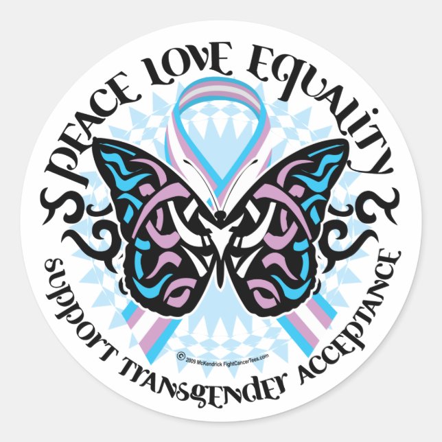 Transgender Butterfly Tribal Classic Round Sticker (Front)