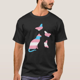 Transgender Cat And Butterflies Transgender Flag T-Shirt