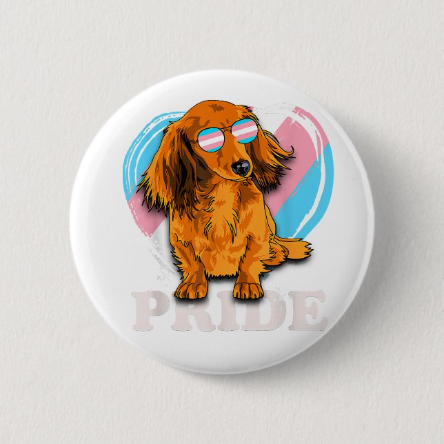 Transgender Dachshund Rainbow Heart Pride LGBT Dog 6 Cm Round Badge (Front)