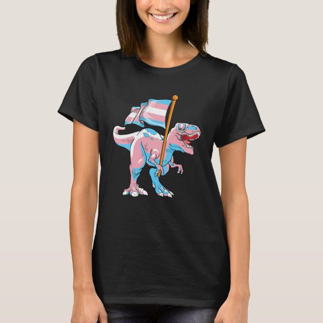Transgender Dinosaur Rex Trans LGBT Pride Flag Pro T-Shirt (Front)