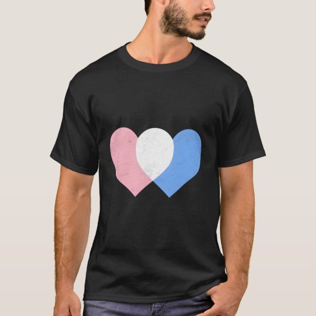 Transgender Double Hearts - Trans Colours Pride T-Shirt (Front)