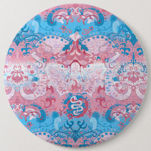 Transgender Dragon Damask - Trans Pride Flag Color 6 Cm Round Badge