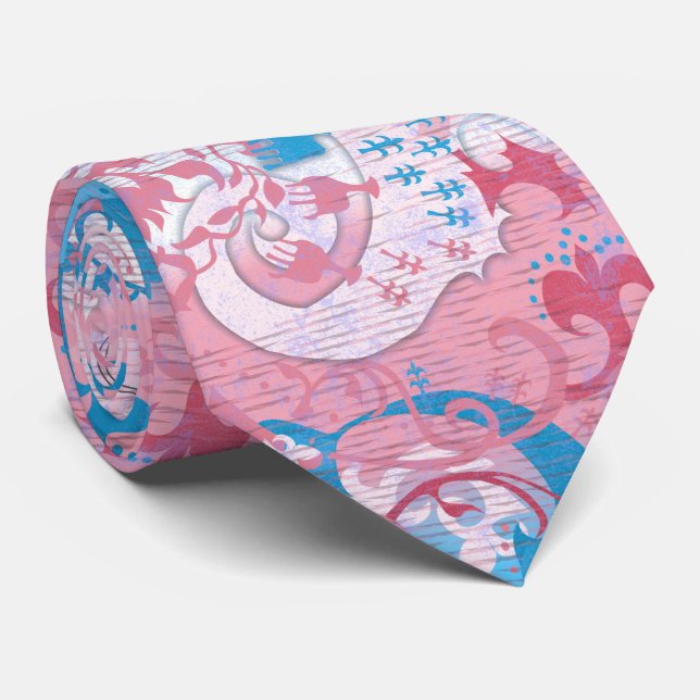Transgender Dragon Damask - Trans Pride Flag Colou Tie (Rolled)