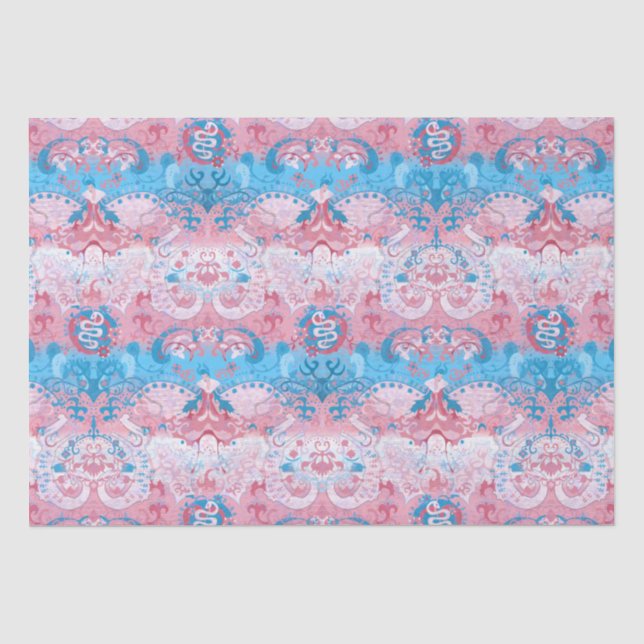 Transgender Dragon Damask - Trans Pride Flag Colou Tissue Paper (Front)