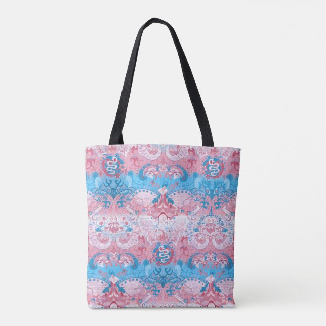 Transgender Dragon Damask - Trans Pride Flag Colou Tote Bag (Back)