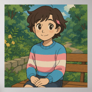 Transgender Flag Anime Person   LGBTQIA+  Poster