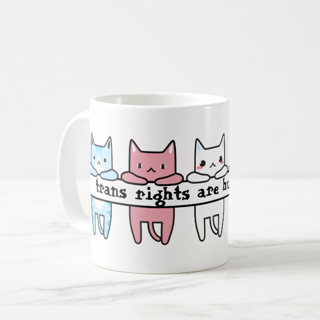 Transgender Flag Cat Trans Rights Are Human Rights Coffee Mug (Front Left)