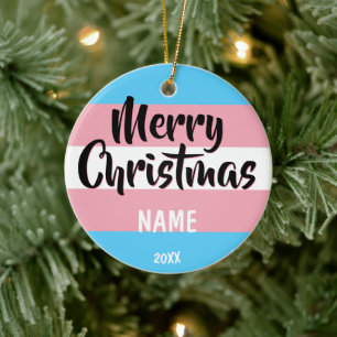Transgender Flag Personalised Christmas Ceramic Tree Decoration