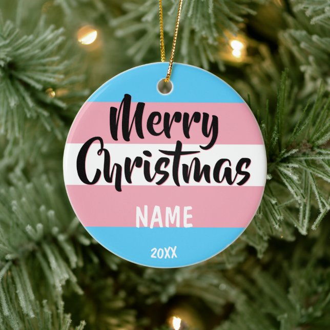 Transgender Flag Personalised Christmas Ceramic Tree Decoration (Tree)