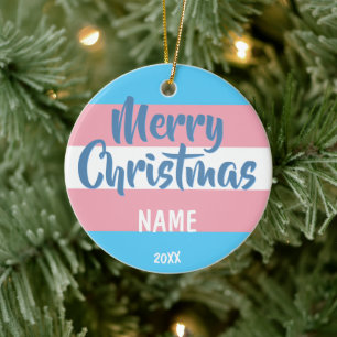 Transgender Flag Personalised Christmas Ceramic Tree Decoration