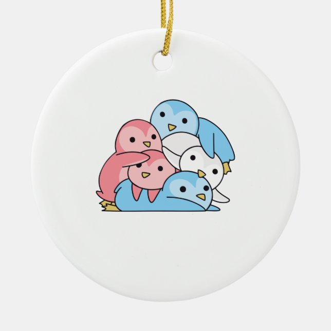Transgender Flag Pride Lgbtq Cute Penguin Ceramic Tree Decoration (Front)