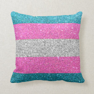 Transgender Gay Pride Glitter Stripes LGBTQ Queer Cushion