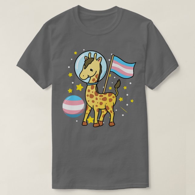 Transgender Giraffe Astronaut Trans Pride  T-Shirt (Design Front)