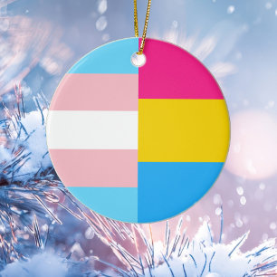 Transgender Pansexual Dual Pride Flag Christmas Ceramic Tree Decoration