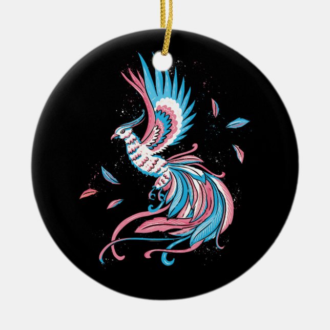 Transgender Phoenix Reborn Transsexual Flag LGBT T Ceramic Tree Decoration (Front)