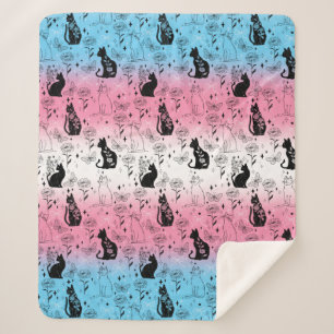 Transgender Pride Black Cat - Mystical Witchy Sherpa Blanket