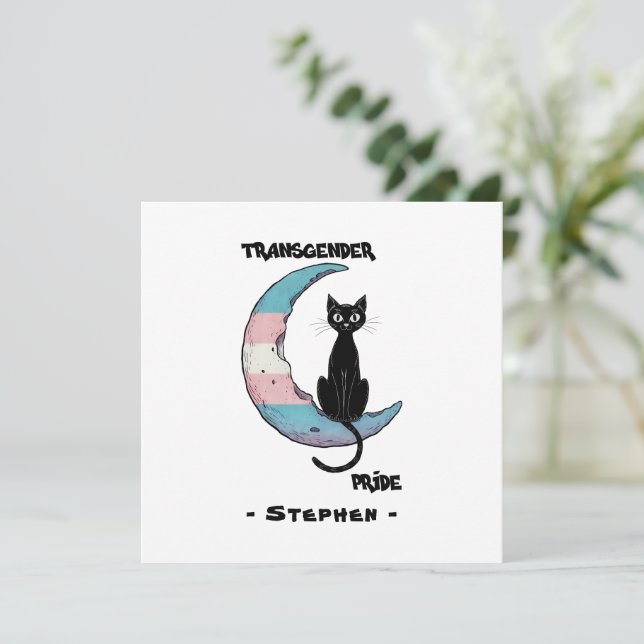 Transgender Pride – Black Cat on Trans Flag Moon (Standing Front)