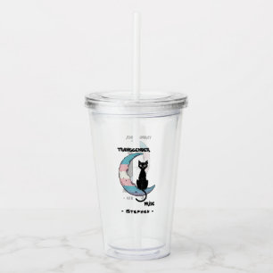 Transgender Pride – Black Cat on Trans Flag Moon Acrylic Tumbler