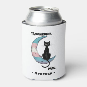 Transgender Pride – Black Cat on Trans Flag Moon Can Cooler