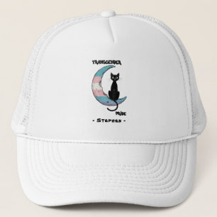 Transgender Pride – Black Cat on Trans Flag Moon Trucker Hat