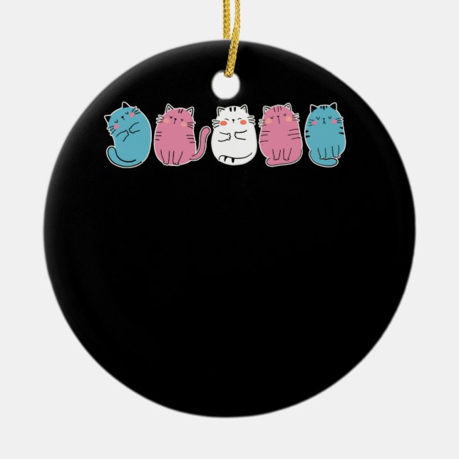 Transgender Pride Cat LGBT Community Trans Flag Cu Ceramic Tree Decoration (Front)