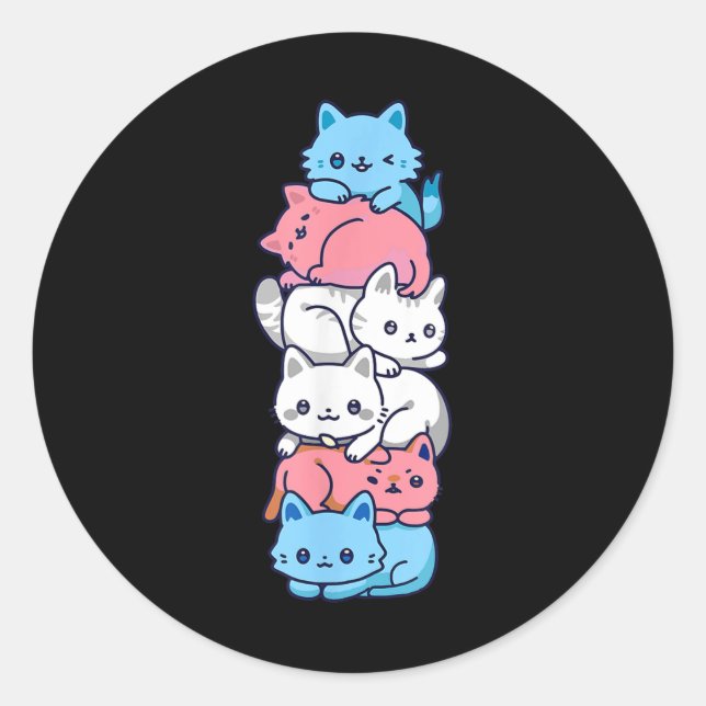 Transgender Pride Cat Lgbt Trans Flag Cute Cats Pi Classic Round Sticker (Front)