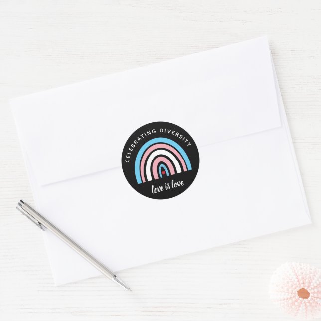 Transgender Pride Celebrating Diversity Love Quote Classic Round Sticker (Envelope)