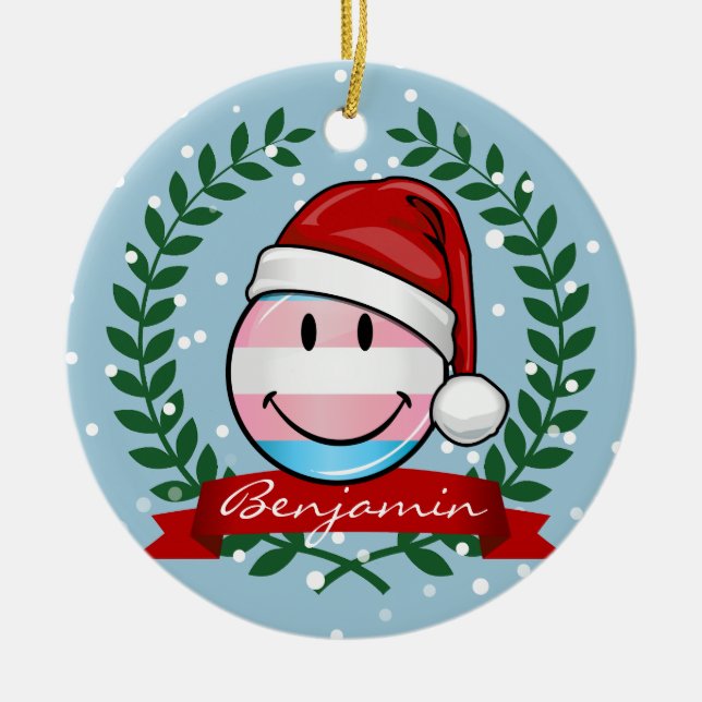 Transgender Pride Christmas Ceramic Tree Decoration (Front)