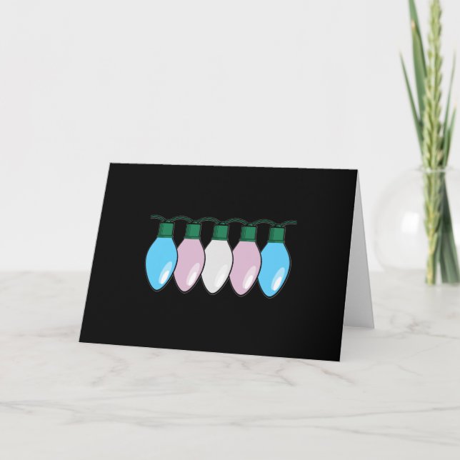 Transgender Pride Flag Christmas Lights Card (Front)