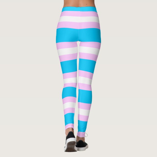 Transgender Pride Flag - Pink, Blue, White Stripe Leggings (Back)