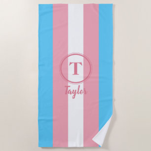 Transgender Pride Flag Pink Custom Monogram LGBT Beach Towel