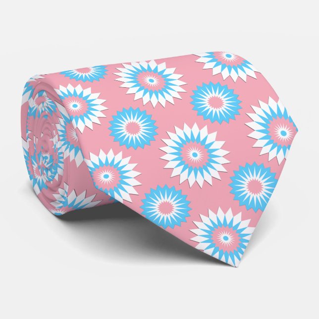 Transgender pride flag / pink flower pattern tie (Rolled)