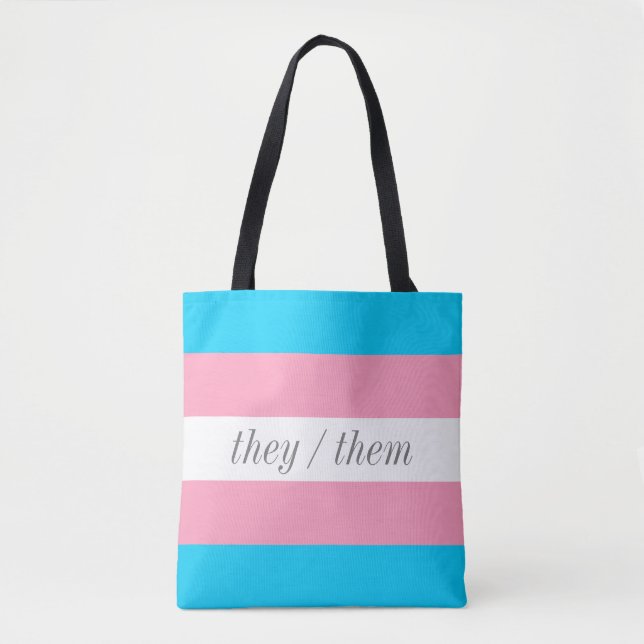 Transgender Pride Flag  Stripe Preferred Pronouns Tote Bag (Front)