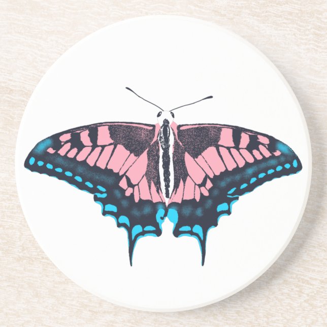Transgender Pride Flag Swallowtail Butterfly Coaster (Front)