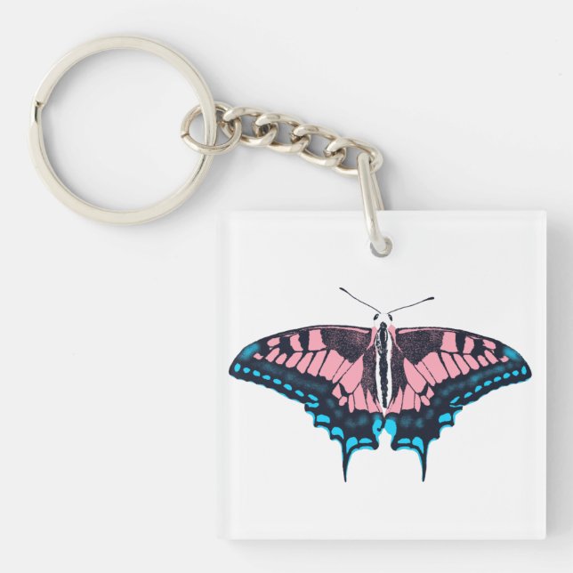 Transgender Pride Flag Swallowtail Butterfly Key Ring (Front)