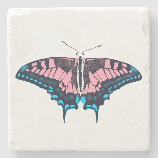 Transgender Pride Flag Swallowtail Butterfly Stone Coaster (Front)