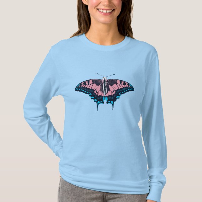 Transgender Pride Flag Swallowtail Butterfly T-Shirt (Front)