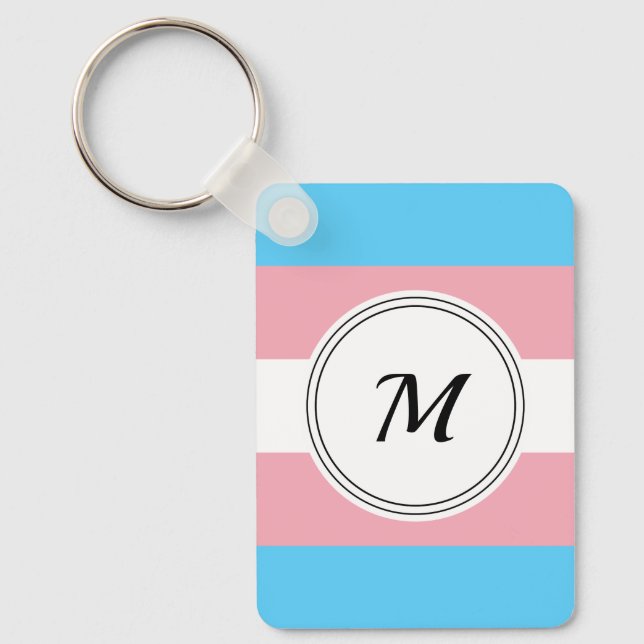 Transgender pride flag with a custom initial keych key ring (Front)