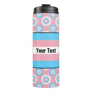 Transgender pride flag with a pink flower patter thermal tumbler