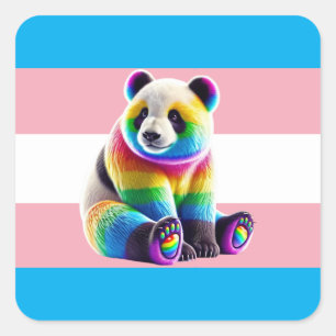 Transgender Pride Flag with Rainbow Panda Square Sticker