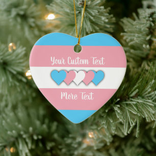 Transgender pride flag with text ceramic tree decoration