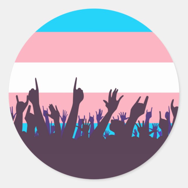 Transgender Pride Flag With Waving Hands Classic Round Sticker (Front)