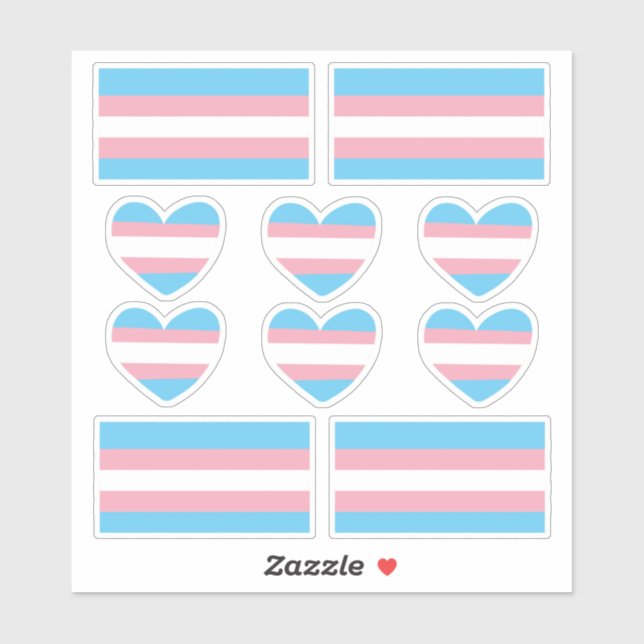 Transgender Pride Heart and Flag Stickers (Sheet)