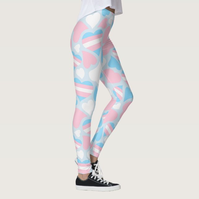 Transgender Pride Hearts Pattern Leggings (Right)